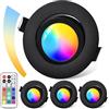 GeyouLux Faretti da Incasso LED Dimmerabili RGB, Faretti a 230V 68mm in Alluminio, IP44 5W 3CCT Plafoniere Orientabili a 120°+ 45°, Faretti da Incasso Neri con Telecomando IR per Soggiorno, 4 Pezzi