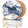 Lrocotanc Sottobicchieri Con Supporto - Set Di 6 Sottobicchieri Ceramica - Absorbants Coasters Fondo Antiscivolo - Assorbimento Rapido Dell'Acqua (Motivo marmo blu - Set da 6)