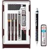 rOtring Isograph S0699370 - Set composto da 3 penne (0,20 mm, 0,30 mm, 0,50 mm) e portamine (0,5 mm), accessori, set con matita da 0,7 mm e ricariche