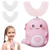 JOPWUE Spazzolino da denti elettrico a ultrasuoni a 360º, con 2 testine in silicone a forma di U, spazzolino automatico con LED e luce effetto dinosauro, per bambini dai 2 ai 12 anni (rosa)