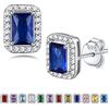 Bestyle Orecchini a Lobo Argento 925 Pietre Portafortuna Settembre Zaffiro Orecchini con Pietre Rettangolo, Stud Orecchini Donna, Confezione Regalo