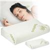 PRO VAL Set di 2 Cuscini Cervicale Memory Foam per Dormire Ortopedico Guanciale a Doppia Onda Ideale per Supporto al Collo Ergonomico Traspirante Antirussamento Anallergico Federa Bamboo Lavabile (2)
