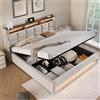 VICONELISE Letto Matrimoniale con Contenitore 140x200 cm con Spazio e Rete a Doghe, Imbottito con Vano Portaoggetti e Testiera, Letto Una Piazza e Mezza con LED e USB Tipo C