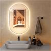 COSTWAY Specchio LED da Bagno 80x50 cm, Specchio da Parete Ovale con Pulsanti Touch, 3 Colori, Antiesplosione Antiappannamento, IP44