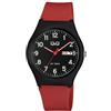 Q&Q Orologio unisex in silicone, datario, fibbia ad ardiglione, 10 bar, Colore: rosso, Classico