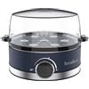 TERRAILLON - NEW MOON - Fornello per uova elettrico, Capacità 7 uova, 410 W, Timer integrato, coperchio integrato, tazza di misurazione, Corpo in acciaio verniciato, Blu