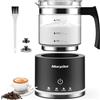 Morpilot Montalatte elettrico, 500 ml, 600 W, 4 in 1, montalatte per acqua calda e fredda, lavabile in lavastoviglie, vetro visivo, design latte, nero