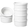 LE TAUCI Cocotte Monoporzione da Forno, 6 X 120 ml Creme Brulee e Soufflé, Pirottini in Ceramica Impilabili per Forno, Cottura, Salse, Crema, Gelato, Set di 6, Bianco