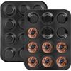 KITDAHOM Teglia Muffin - Set da 2 Stampo Muffin da 24 cavità, rivestimento antiaderente, senza BPA, dimensioni standard 35 x 27 x 3 cm, perfetti per cupcake, brownie e uso quotidiano