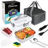 IGUGI Lunch Box Scaldavivande Elettrico Portatile,12V/24V/220V~240V 1.8L 75-100W Porta Pranzo in Acciaio Inox,Con spazzola per la pulizia, cucchiaio e forchetta,Adatto per l'uso su automobili/camion/uffici