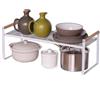 HGYZE Scaffale da Cucina in Metallo, 35cm Portaspezie con Manico in Legno, Mensola Appoggio Salvaspazio & Divisorio per la Dispensa e l'armadio, Impilabile, Bianco