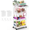 Yeabett - Carrello portaoggetti a 4 ripiani con cassetto, carrello multiuso con ripiano in plastica e ruote bloccabili, carrello di stoccaggio multifunzionale per cucina, bagno, ufficio, soggiorno