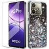 HuiYouMY Glitter Bling Cover e Vetrino Compatible with Oppo A5 PRO Cover Antiurto Custodia Piu Vetro temperato Compatible with Protezione Oppo A5 PRO Pellicola Protettiva,Nero
