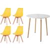 HJhomeheart Set da Pranzo con 4 Sedie e 1 Tavolo Rotondo. Sedie da Pranzo Giallo in Stile Nordico + Set di Mobili da Tavolo Rotondi Bianchi da Cucina Moderna