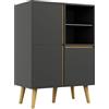 HOMCOM Mobile contenitore, cassettiera, design Modena, con ripiani regolabili e gambe in legno massiccio per soggiorno, camera da letto, cucina 70 x 40 x 96,1 cm grigio scuro