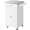 HOMCOM Carrello da cucina con ruote, multiuso, 1 cassetto, armadio a 2 ante con ripiano porta strofinacci in MDF bianco acciaio inossidabile