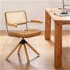 Zouron Sedia da pranzo in stile moderno (schienale in rattan), sedia girevole a 360° (rivestimento in similpelle), senza ruote, marrone