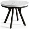 AlpiMeble Tavolo da pranzo rotondo EVO, tavolo allungabile, diametro: 90 cm a 190 cm, tavolo da soggiorno colore: MARMUR, con gambe in legno di colore nero