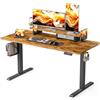 WALKINGDESK Scrivania Regolabile in Altezza con Supporto per Monitor, 140 x 60 cm Scrivania Elettrica con Cassetti Standing Desk con Supporto per Telefono, Scrivania in Piedi, 3 Ganci, Marrone Rustico