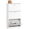 SoBuy Scarpiera Salvaspazio Slim a 3 Ribalte Regolabili - Mobile Scarpiera Bianca per Corridoio e Appartamento - MDF 24cm Profondità 15+ Paia - Modello FSR110-W