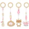 BINYI 4 Pezzi Palestrina Neonato Montessori Arco Giochi per Passeggino da Appendere Giocattoli di Legno per Bambini Pieghevole Gioco Auto Neonato Baby Gym con Ciondolo in Legno (Rosa)