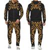 oneforus Uomo 2 Pezzi Tuta Set Drago Stampato Zip Felpa con Cappuccio Pantaloni della Tuta Set per Uomo Donna Jogging Tute della Tuta