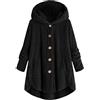 AMDOLE Saldi Liquidazione Donne Lana Bottone Inverno Plus Cappotto Peluche Top Giacca con Cappuccio Largo Cardigan Donna Cappotto Estate Maglioni da Donna Aperto Frontale (Nero, XL), Nero , XXL