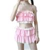WEITING Set Bikini Costume da Bagno Donna Kawaii Stile Giapponese Ragazze Dolce Costumi da Bagno Sexy Chic Popolare Vita Alta Estate Spiaggia Slim Donna Lady-Set Rosa-M
