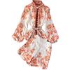Hinewsa Primavera Manica A Soffio Girare Giù Collare Camicia Stampa Floreale Pantaloncini Due Pezzi Set Donne Abiti Arancione XL