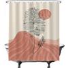 Ulticool Tenda da doccia - Sole rosa montagna pianta astratta bohemien - 180 x 200 cm - Anti muffa - lavabile - impermeabile - con 12 anelli - rosso nero beige