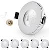 GeyouLux 6x Faretti LED da incasso IP65 cornice con presa GU10 Faretti LED Soffitto in ferro Cromo Foro da 68mm Cornice per luce da incasso per cartongesso bagno cucina Rotondo