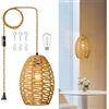 ZPBSJ Rattan Plug in Lampada a Sospensione Boho Luci Sospensione Marrone Luci Sospensione Altezza Regolabile Basket Lampada E27 Lampada Sospensione Camera Letto Soggiorno Agriturismo(1-Confezione)