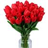 Wekuw 15 Pezzi Tulipani Finti Fiori Artificiali Realistici per Bouquet 33cm Tulipani Finti in Lattice,Tulipano per Fai da Te,Bouquet da Sposa,Hotel,Festa,Decorazioni per La Casa (Rosso)