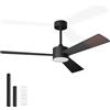 Noaton Ventilatore da Soffitto con Luce, Telecomando, Lepus, LED Dimmerabile, 3 Temperature di Colore, 3 Pale Nero/Legno Scuro, Timer, con Motore DC, 6 Velocità, Ø132 cm, Silenzioso, Asta di Prolunga