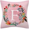 Fullfun Federa per cuscino con lettere dell'alfabeto, rosa su due lati con fiori e lettere stampate in morbido poliestere, per divano, camera da letto, decorazione per la casa (1 pezzo, 45 cm x 45 cm)