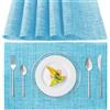 Poligono Tovagliette Americana Lavabili, Set di 6 Tovagliette Colazione in PVC, Antiscivolo, Resistenti al Calore, per Tavolo da Cucina (Azzurro)