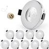 GeyouLux 10x Faretti LED da incasso IP65 cornice con presa GU10 Faretti LED Soffitto in ferro Cromo Foro da 68mm Cornice per luce da incasso per cartongesso bagno cucina Rotondo