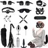 Qoosea 15 Pezzi Set Bondage SM, Sex Toys Bondage Kit Plug Anale con Coda di Volpe Set per I Principianti e Gli Esperti, Giocattoli Sessuali in Pelle Fetish con Manette Caviglia Maschera per Coppie
