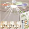 FIENZA Ventilatore a Soffitto Con Luce e Telecomando,E27 Plafoniera Led Soffitto Super Silenziosa, Ventola da Soffitto Con Luce 3 Velocità, Luminosità, Memoria, Tempistica (D)