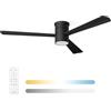 Noaton Ventilatore da Soffitto con Luce e Telecomando, LED Dimmerabile 22,9 W, 3 Temperature di Colore, 3 Pale Nero, Timer, con Motore DC 34 W, 6 Velocità, Ø132 cm, Silenzioso