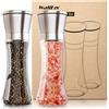 WallEgo Set 2 Macina Sale e Pepe Manuale, Macinino per Pepe e Spezie in Acciaio Inox e Vetro con Nucleo in Ceramica Regolabile, Macinapepe per Cucina e Tavola