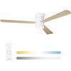 Noaton Ventilatore da Soffitto con Luce e Telecomando, LED Dimmerabile 22,9 W, 3 Temperature di Colore, 3 Pale Legno Naturale, Timer, con Motore DC 34 W, 6 Velocità, Ø132 cm, Silenzioso
