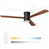 Noaton Ventilatore da Soffitto con Luce e Telecomando, LED Dimmerabile 22,9 W, 3 Temperature di Colore, 3 Pale Legno Scuro, Timer, con Motore DC 34 W, 6 Velocità, Ø132 cm, Silenzioso