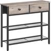 HOOBRO Tavolo da Ingresso Lungo 75 cm, Stile Industriale con 2 Cassetti in Tessuto e 3 Ripiani Portaoggetti, Soggiorno, Camera da Letto e Ingresso, Grigio Invecchiato e Nero EBG72XG01