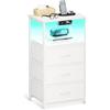 Coleshome Comodino Camera da Letto, con Presa di Corrente e 2 Luci USB e LED, Comodini Camera da Letto con 3 Cassetti in Tessuto e 2 Vano Portaoggetti, 40 * 30 * 70cm, Confezione da 1