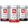 illy Caffè Macinato per moka Tostato CLASSICO, INTENSO, FORTE, 3 Barattoli da 250 grammi