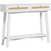 HOMCOM Tavolo consolle da corridoio Tavolo da ingresso con 2 cassetti in design Rattan con ripiano aperto per corridoio del soggiorno 100x30x81 cm Bianco