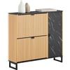 SoBuy Scarpiera Salvaspazio Slim con 2 Ante a Ribalta - Mobile Ingresso per 8 Paia di Scarpe, Scarpiera Ingresso - Design Moderno Nero Marmo e Legno Chiaro, Fissaggio Antiribaltamento - FSR203-N