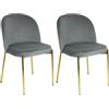 Marvin Sedia in Velluto con Gambe Oro Chiara, Sedie in Metallo Dorato, Poltroncina con Seduta Imbottita per Sala da Pranzo Salotto Soggiorno di Design Moderno (2, Grigio/Oro)