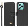 TAUYN Custodia per Honor 400 Lite, PU Pelle Flip Cover Antiurto TPU Custodie, Slot per Schede & Supporto Funzione, con Cordino -Nero